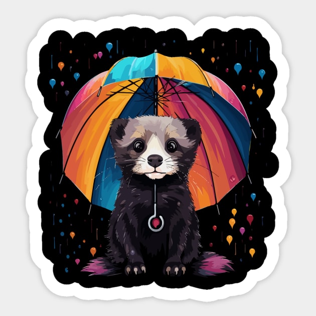 Ferret Rainy Day With Umbrella Sticker by JH Mart